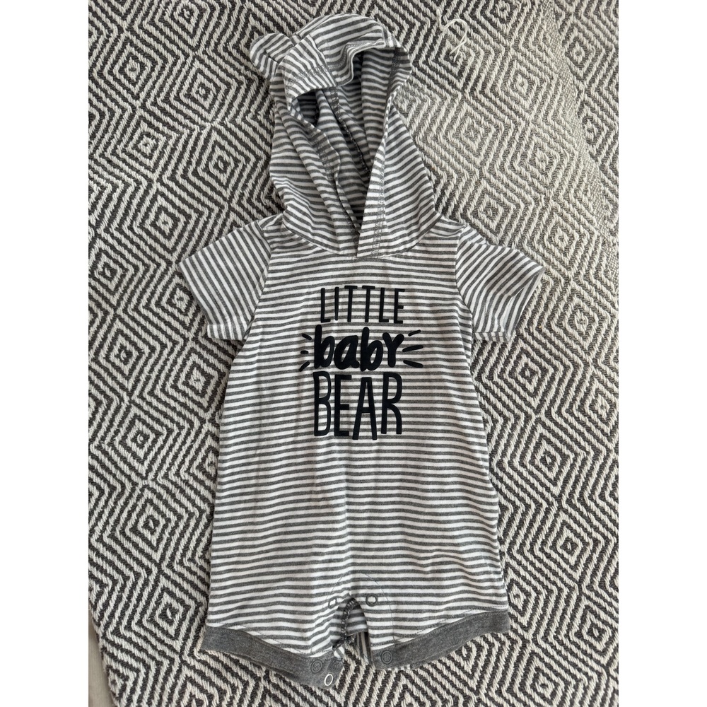 Just One You by Carter's Little Baby Bear Hooded Romper 3M Gray Stripes
